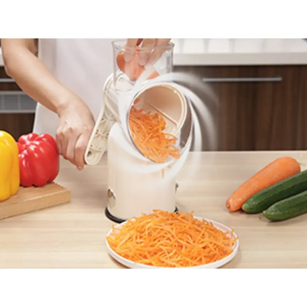 Manual Rotary Cheese Grater 5-in-1 with Suction Base Vegetable Slicer Green